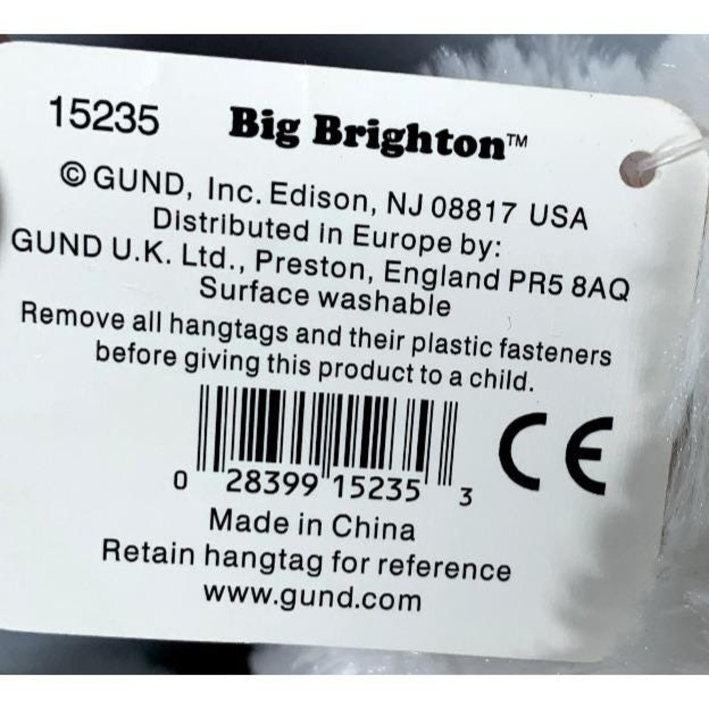 Gotta Getta Gund Big Brighton 16" White Plush Stuffed Teddy Bear w/ Ribbon 15235 - Picture 7 of 7